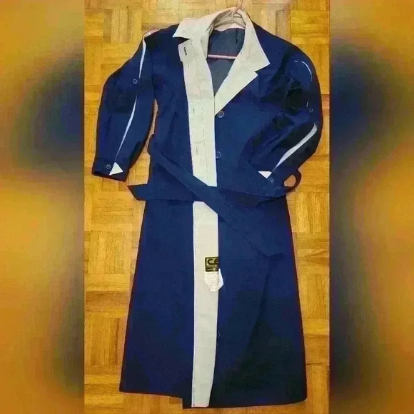 VINTAGE!! Collection Élégante | Blue with White  Details Trench Coat Size 7/8 - Picture 2 of 4